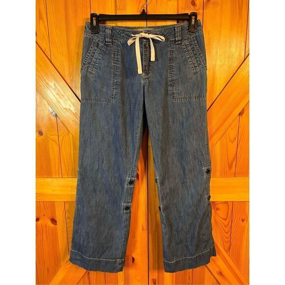 Old Navy Pants Drawstring Just Below The Waist Relaxed Bootcut Roll Up Women’s 4 - Picture 1 of 9